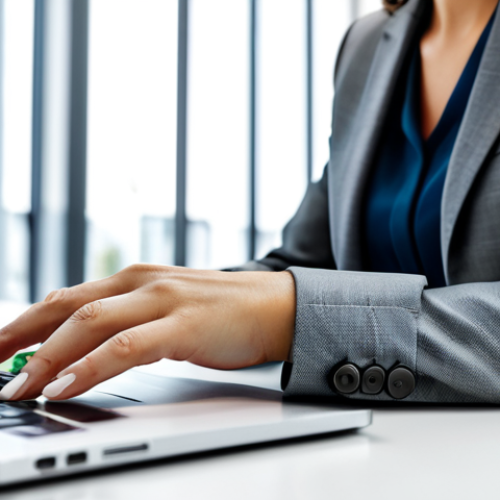 Home 19 Apple Watch**
"A professional businesswoman wearing an Apple Watch in a modern, brightly lit office. She is fully clothed in a stylish, modest business suit, working on a laptop. Focus on the sleek design of the Apple Watch. Background includes blurred office elements like plants and other professionals. Perfect anatomy, correct proportions, well-formed hands, proper finger count, natural body proportions, safe for work, appropriate content, fully clothed, professional."
**